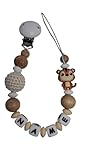 Individuell gestaltetes Babygeschenk personalisiertes Schnullerkette mit Namen für Mädchen oder Junge Baby Geschenk personalisiert zur Geburt & Taufe (Tiger) (creme)