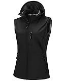 33,000ft Damen Softshell Westen mit Abnehmbare Kapuze Fleece Gefütterte Ärmellose Jacke Wasserdichte Winddichte Sportwesten Vest mit 5 Taschen für Reiten Laufen Wandern Schwarz M