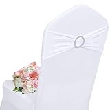 AIRIT LOVELY Weiße Stuhlschärpen, 50 Stück, Spandex, Stuhlschärpen, Schleifen, weiße Stuhlschärpe, universal, elastische Stuhlschärpen, Bänder mit Schnallenschieber für Hochzeit, Bankett,
