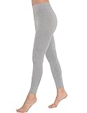 OCERA Damen Lange Leggings aus atmungsaktiver Baumwolle mit hoher Taille, ÖKO-TEX Standard 100 Zertifiziert, Grau - S