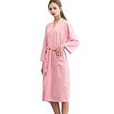 Unisex-Bademantel, atmungsaktiv, einfarbig, Spleißen, Heimkleidung, Bademantel, Mantel, Robe, 3 x (Rosa, XL)