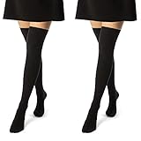 sockenkauf24 2 Paar Overknee Strümpfe Damen Kniestrümpfe Baumwolle 10723 (Schwarz & Schwarz 39-42)