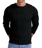 Hisir Herren Winter Pullover Dicke Kabelstrick Lässig Rundhals Warm Langärmelig Sweater Strickpullover Rundhals Pulli Männer (schwarz, L)