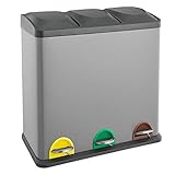 SVITA TC3X15 Treteimer 45 Liter Grau 3X 15L dreifach Abfalleimer 3er-Mülleimer Mülltrennung Küchen-Eimer