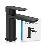 Bächlein Badarmatur Mizarela in klassischem Design, Einhebelmischer mit langlebiger Keramikkartusche und Montage-Set, Bad Wasserhahn Matt Schwarz - flacher Auslauf
