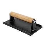 Ohulelks Fleischpresse zum Grillen Speckpresse Aus Gusseisen Rechteckige Burgerpresse mit Holzgriff