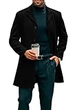 Runcati Herren Mantel Lange Trenchcoat Slim Fit Winter Kerbkragen Jacke Einreiher Business Overcoat Schwarz M