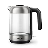 Philips Wasserkocher für Haushaltsgeräte - Fassungsvermögen 1,7 l mit Federdeckel und Kontrollleuchte. Glas. Drehfuß. (HD9339/80)