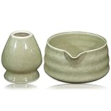GOMETY Japanische Matcha-Schale mit Ausgießer, Chawan Matcha-Teeschale mit Schneebesenablage, Traditionelle Keramik-Matcha-Schale Matcha-Keramikschale Matcha-Schale Chawan Teeschalen, Matcha-Farbe