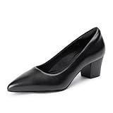 Cusolemore Damen Pumps Kleidschuhe mit niedrigem Blockabsatz Heels für Frauen, Arch Support, Low Chunky Block Closed Toe Heels, Komfortable Pointed Toe Slip on Work Dress Office Schuhe 41 Black