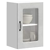 Moderner Küchenschrank mit Glastür, schlichtes Betongrau-Finish, geräumiger Stauraum, langlebiges Holzwerkstoff, stilvolle Küchenzeile für wichtige Dinge