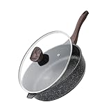 Kordisen Bratpfanne 28 cm Induktion, Antihaft Tiefe pfanne mit Deckel, Granitbeschichtung Pfanne, Gesunde Stein Kochgeschirr, PFOA-frei