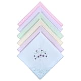 Ymapinc Stofftaschentücher Damen,6 Stück Bestickt Taschentücher Stoff,11x11'' Spitze Blumen Stofftaschentuch Vintage Baumwolle mit Schmetterlings(Weiß, Gelb, Grün, Blau, Lila, Rosa)