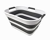 SAMMART Zusammenklappbarer Wäschekorb aus Kunststoff, Waschwanne, faltbarer Pop-Up-Aufbewahrungsbehälter, platzsparender/tragbarer Wäschekorb. Ideal für Zuhause, Reisen (Weiß/Stahlgrau, 19L)