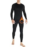 HOPLYNN Thermounterwäsche Herren Funktionsunterwäsche Set Atmungsaktiv Innenfleece Skiunterwäsche Männer Winter für Joggen,Radfahren,Fußball,Skifahren Schwarz - XXL