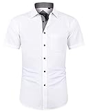J.VER Herren Hemd Kurzarm Freizeithemd mit Tasche Regular fit Businesshemd Bügelleichte Oberteile Männer Modern, Weiß Schwarz, 2XL