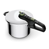 Tefal Secure Trendy Schnellkochtopf Induktion 4l, 2-Stufen-Garregler: Intensivstufe 117°C, Schonstufe 112°C, Induktions-Kapselboden, für alle Herdarten, Edelstahl/Schwarz/Grün, P2580400