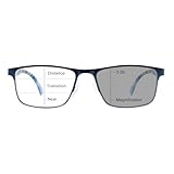 OKH Photochrome Progressive Gleitsicht Multifokale Lesebrille mit selbsttönenden Gläsern Blaulichtfilter UV400 Schutz Federscharniere (Blau +1,5)