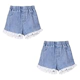 FedMois 2er Pack Mädchen Jeans-Shorts Baumwolle, mit Dekorativer Spitze, 5 Jahre