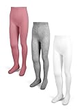 Basic Treasure 3er Pack Kinderstrumpfhosen, Mädchen Strumpfhosen, Strumpfhose Mädchen, 122-128, Grau/Weiß/Rosa