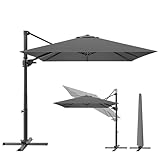 Devoko Sonnenschirm 270 * 270 cm balkonschirm rechteckig mit, Doppel Top Gartenschirm, Dickeres Gestell mit Handkurbel 360° drehbar,Abdeckung Windsicherung 7-Fach，UV-Schutz 30+ Gartenschirm,Grau