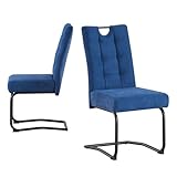 B&D home Esszimmerstühle Sofia 2er Set | Freischwinger Stühle Schwingstuhl für Esszimmer, Küche, Wohnzimmer, Büro | Retro Industrial modern Design | Webstoff Blau, 11125-BLAU-2