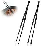 2 Stück Küchenpinzette Feine Pinzettenzange Grillzange Edelstahl Lang 30CM, Professionelle lange Kitchen Kochpinzette, Zangen Präzision Gezackte Spitzen für Kochen Grillen und Backen (Schwarz)