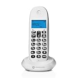 Motorola C1001CBW+ – Digitales DECT-Schnurlostelefon – Anrufblockierungsmodus, Anrufer-ID, Freisprecheinrichtung, Telefonbuch mit 50 Nummern, hintergrundbeleuchteter Bildschirm – Weiß