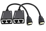 sartyee HDMI-Extender über Cat5e/6 (1 Paar), HDMI-zu-RJ45-Netzwerk-HDMI-Repeater, unterstützt 1080p bis zu 30 m, für HDTV, HDPC, PS4, STB