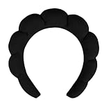 ELDTEC 1 x Spa-Stirnband für Damen, geschwollenes Make-up-Stirnband, rutschfest, breites Frottee-Schwamm-Stirnband für Hautpflege, Gesichtswäsche, Make-up-Entfernung, Dusche, Gesichtsmaske (schwarz)