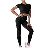 luoluoluo Trainingsanzug Workout-Outfits für Frauen 2-Teiliges Set, Nahtlos Yoga-Outfits Hohe Taille Leggings+ Sport-BH Damen Trainingsanzüge Set Sportanzug