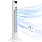 HOMCOM Turmventilator, mit Fernbedienung, 12-Stunden-Timer, Standby-Modus, 3 Geschwindigkeiten, oszillierender Ventilator für Haus, Schlafzimmer, Büro, weiß