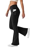 Friptspyg Hosen Damen mit Taschen Schlag Yogahose Hoher Taille Sporthose Elastische Freizeithose，Schwarz L