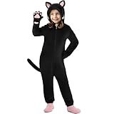 JRYBXS Katzenkostüm Kinder, Halloween Kostüm, Kostüm Damen Jumpsuit Mädchen Tierkostüm Katzenkostüm Set für Tier Mottoparty Halloween Karneval Weihnachten Maskerade (M)