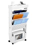 QWORK® Mobiler Bücherregal, weiß, Mobiler Aufbewahrungswagen mit Rollen, Multifunktionales Organisation Regal