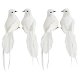 BETESSIN 4Pcs Künstliche Taube Vogel Deko Figuren Künstliche Vögel Deko mit Clip Weiß Vogelfigur mit Halterungsklammer Mini Vogel Dekofigur für Garten Frühling Deko Party Dekoration