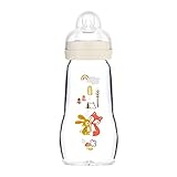 MAM Feel Good Babyflasche aus Glas (260 ml), Milchflasche mit weiter Öffnung, stabile Baby Trinkflasche mit Sauger Gr. 1, ab der Geburt, Hase/Fuchs