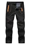 donhobo Herren Wanderhose Winddicht Wasserdicht Softshellhose Outdoorhose Warm Fleece Gefüttert Skihose Snowboardhose Winter Trekkinghose (Schwarz, L)