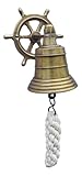 Sea-Club Glocke mit Steuerrad-Wandhalterung Wandglocke Messing antik Ø=6cm