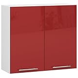 AKORD | Küchenhängeschrank - Oliwia W80 | 2 Regalböden & 2 Tür Küche Schrank | Einbauküche Küchenzeile Küchenmöbel Küchenschränke | Laminierte Platte | 80 x 30 x 72 cm | Weiß & Rot Glanz