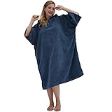 Winthome Bademantel mit Kapuze zum Umziehen am Strand/im Schwimmbad für Erwachsene Herren Damen, Badeponcho Handtuch (Dunkelblau,M)