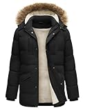 heekpek Herren Winterjacke Outdoor Parka Jacken Lang Männer Warme Winddicht Wasserabweisend Fleece Gefüttert Wintermantel mit Kapuze, Schwarz, XL