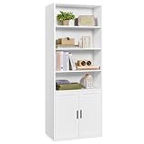 VASAGLE Custos Collection - Bücherregal, 6-stöckiges hohes Regal, Standregal mit Türen, offenes Aufbewahrungsregal, 24 x 60 x 175 cm, für Wohnzimmer, Homeoffice, Esszimmer, wolkenweiß LBC402W01