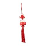 Amosfun 3St glücklicher Katzenanhänger Quasten-Charme Dekoration chinesische Quasten Autowürfel für Spiegel die chinesen anhänger Handmade hängendes Zubehör Quaste Anhänger Keramik rot