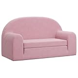 vidaXL Kinder Schlafsofa 2-Sitzer, 2-in-1 Kindersofa mit Schlaffunktion, Kindersessel Sofa Abnehmbarer Bezug, Kindercouch Couch Kindermöbel, Rosa Weicher Plüsch