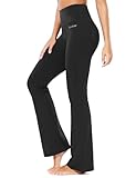 BALEAF Yogahose Damen High Waist Schlaghose Bauchkontrolle Freizeithose Baumwolle Sporthose lang Yoga Pants mit Taschen Regulär/Groß Schwarz M
