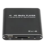 Bewinner Tragbarer 4K Media Player, 1080P HD AV USB HDMI Media Player mit Fernbedienung, Digitaler RMVB MKV RM MP4 Player, Unterstützt Bis zu 5000 G Externe Festplatte für