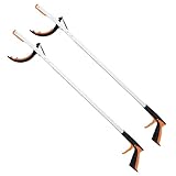 COSTWAY 2er Greifzange, Extra Lange 88 cm, Greifzange für Senioren, Müllzange mit Griff, Rutschfester TPR-Klaue & Aluminium-Stange, ergonomischer Greifer, Greifarm Greifhilfe Müllgreifer, Orange
