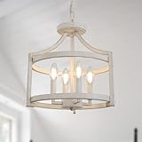 KMaiPem Vintage Weiss Kronleuchter Umwandelbare Deckenlampe Wohnzimmer, 4 Lichter Modern Rustikal Deckenleuchte Schlafzimmer, Bauernhaus Landhaus Hängelampe Küche, Französisch Pendelleuchte Flur