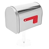 Mikikit Kleiner Briefkasten aus Metall mit Sockel Winziger Außen Briefkasten zur Wandmontage Miniatur Briefkastendekoration für Garten und Mikrolandschaft Silberfarben